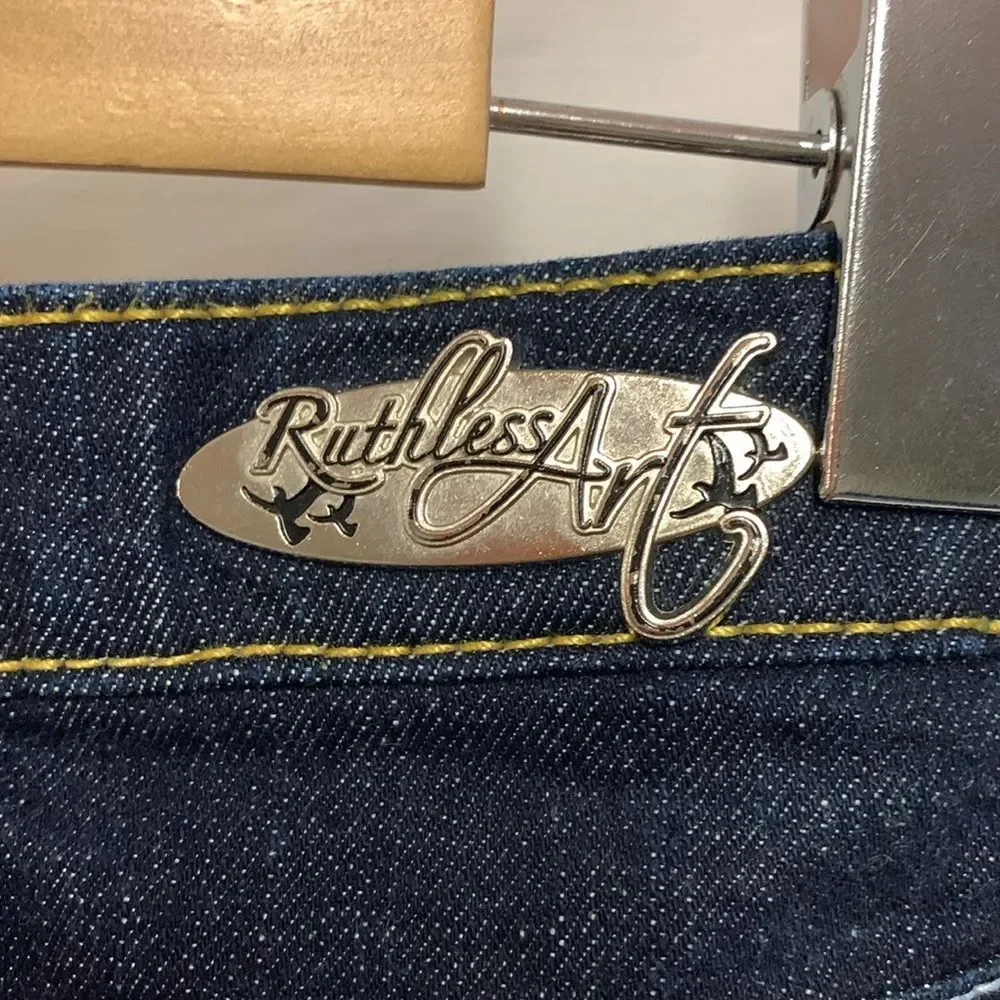 Ruthless Art NWOT Dark Blue Denim Low-Rise Embroidered Bootcut Jeans Sz 13/31